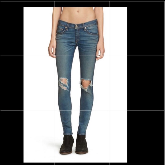 Rag & Bone Skinny Medium Wash Distressed Classic Denim Blue Jeans Women’s 27 - Picture 1 of 14